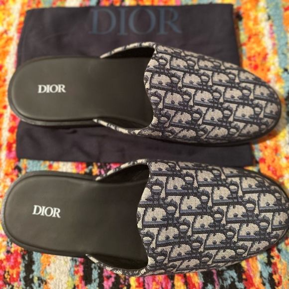 COPY - DIOR HOMME INDIOR JACQUARD MULE- BEIGE/NAVY DIOR OBLIQUE JACQUARD PRINT-… - Picture 10 of 12